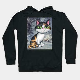 Cute Calico Kitty on grayish winter evening scene Hoodie